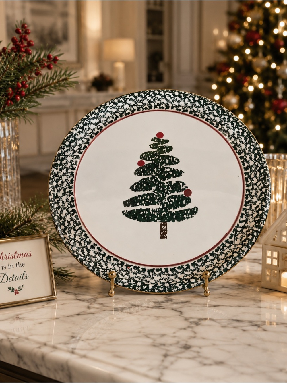One Holiday Christmas Tree Chop Plate Platter 12 1/2" - Furio Made in Italy